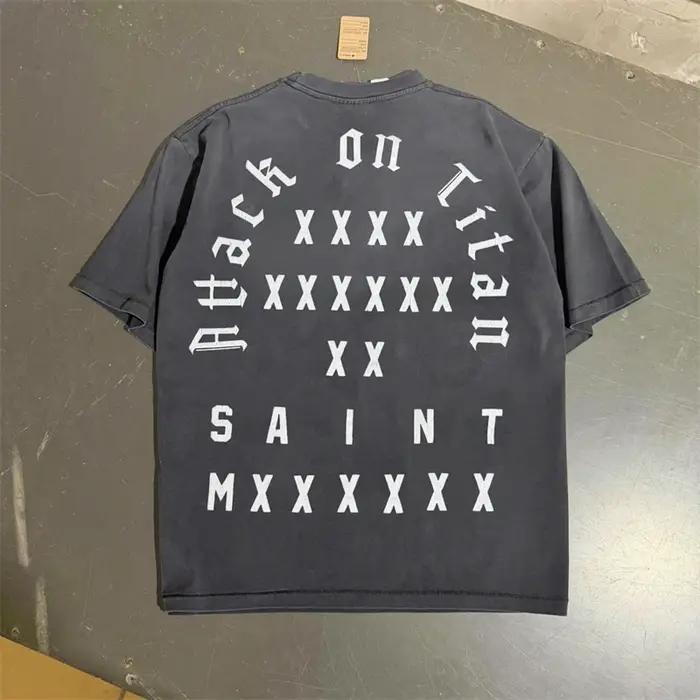 T-shirt Homme Vintage d'Été à Manches Courtes en Coton Motif Logo SAINT Imprimé Style Décontracté Ample Tendance Urbaine Sport Hip Hop Occasions Spéciales