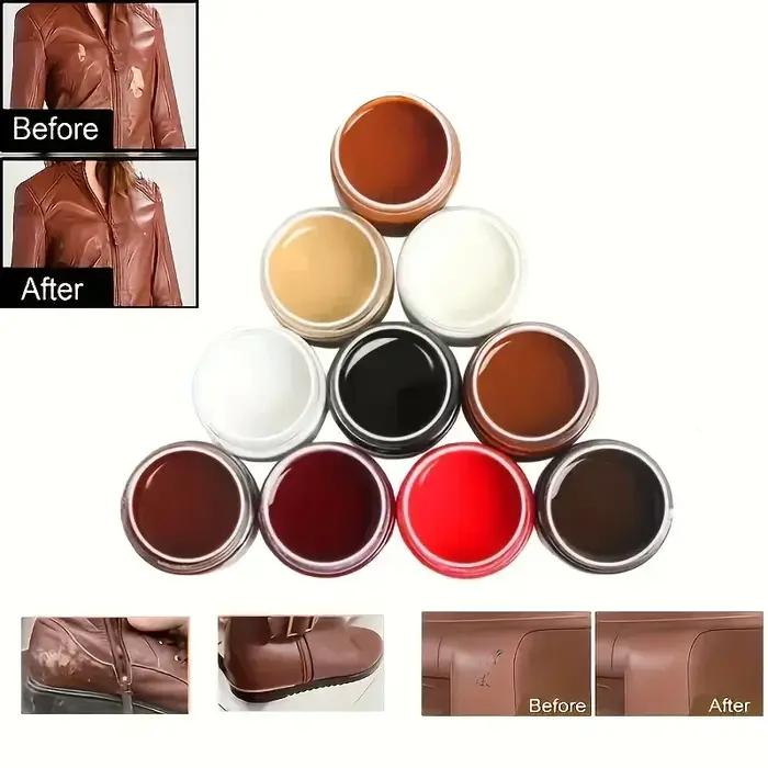 Pâte de coloration pour cuir - Trois couleurs (blanc, marron, noir), adaptée aux chaussures, sacs, canapés - Répare et restaure le cuir délavé et rayé