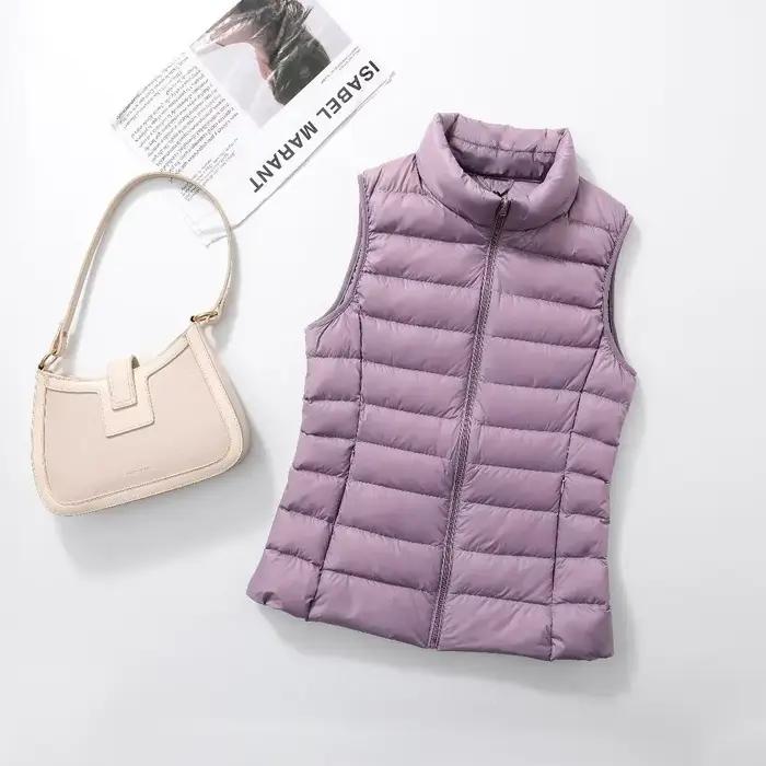 Vêtements pour femmes doudoune légère gilet chaud sans col duvet de canard blanc mince col rond vêtements intérieurs débardeur court