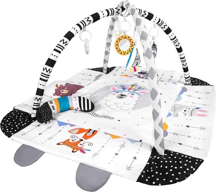 Tapis d'activité pour bébé 0-1 an avec support de couverture, multicolore, pour développement moteur et cognitif, jouets intégrés, facile à nettoyer, cadeau idéal pour nouveau-né et nourrisson