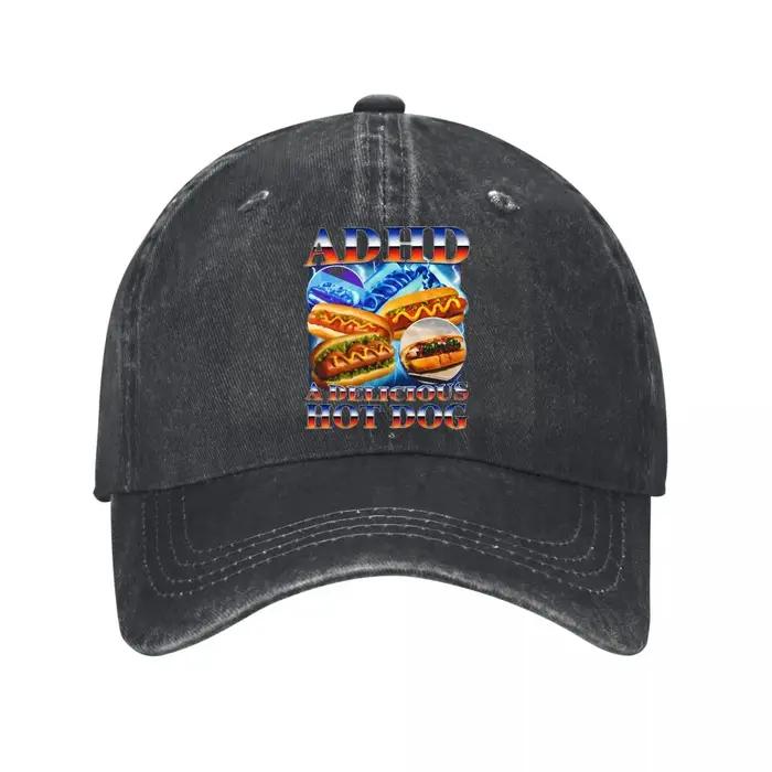 Casquette de baseball unisexe avec motif humoristique « ADHD A Delicious Hot Dog » style Meme alimen