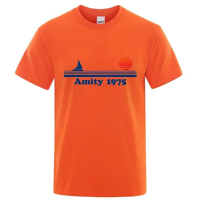 T-Shirt Amity 1975 Design Rétro Hommes Mâchoires Préhistoriques Coton Fin Occasions Décontractées