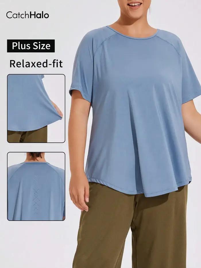 T-shirt de sport grande taille pour femme – Haut de gym à coupe décontractée, respirant et léger – T-shirt de yoga à manches courtes – Vêtement de sport estival