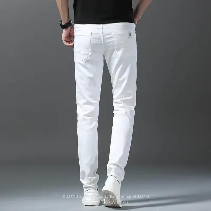 Vêtements de Marque Printemps-Été 2026 – Jean Homme 98% Coton Blanc Coupe Slim Droite Tendance Business Coréen –