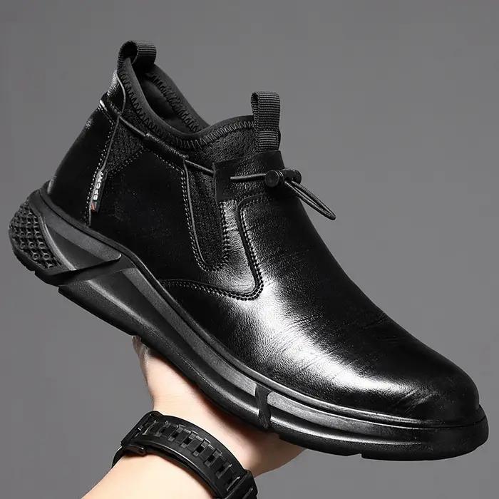 Bottes de sécurité en microfibre pour hommes, bout rond, semelle en caoutchouc, doublure en coton, protection contre les conditions météorologiques, parfaites pour la construction et les bureaux élégants