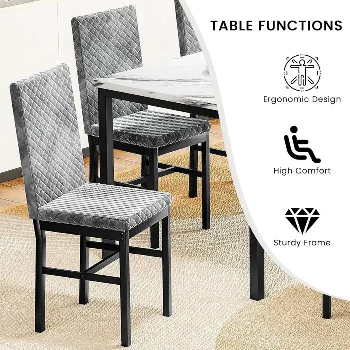 Ensemble de table à manger 7 pièces pour 6 personnes avec chaises en mousse de velours, ensemble de