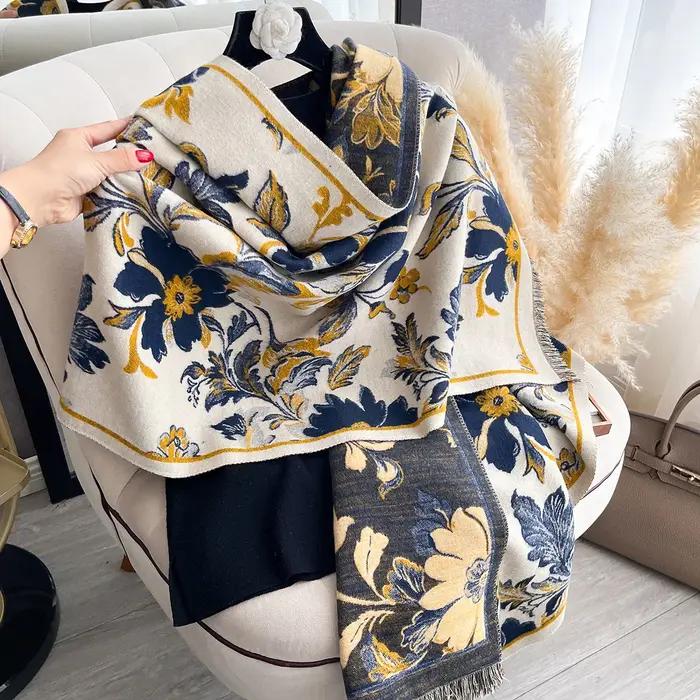 Écharpe chaude à carreaux en faux cachemire pour femme – Châle Pashmina épais, foulard d'hiver