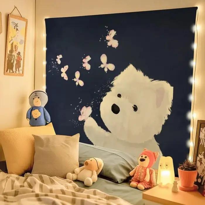 VIKAMA Tapisserie murale mignonne avec motif de chien Westie
