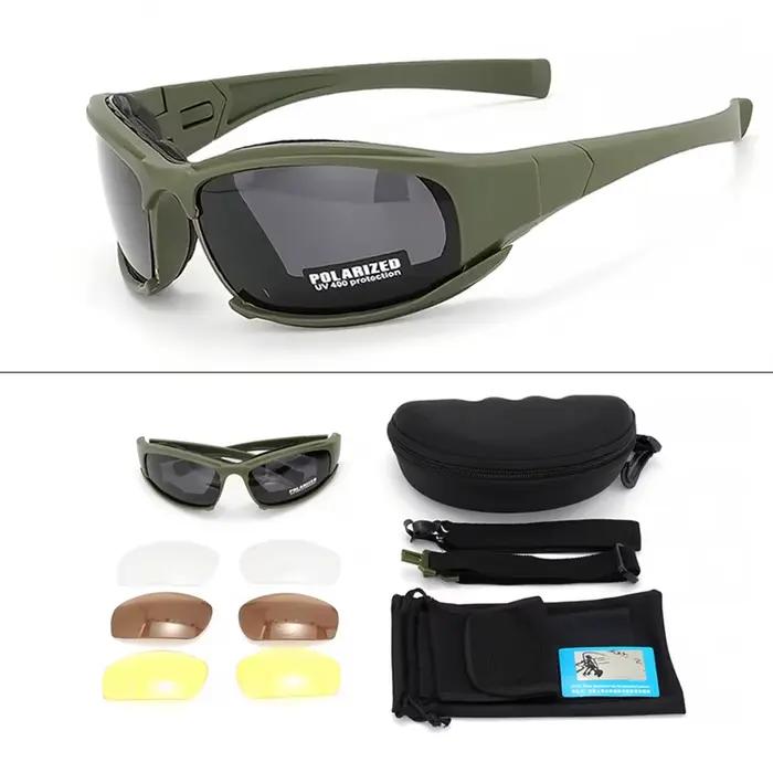 Lunettes tactiques 4 lentilles polarisées pour chasse - protection vent, poussière et UV400 complète