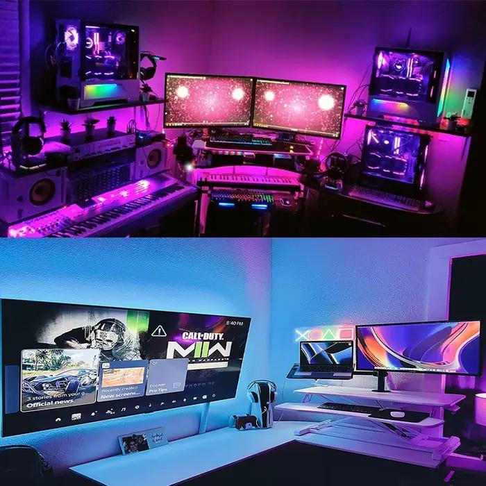 Bande lumineuse LED RVB pour la décoration de la pièce, lampe LED avec mode télécommande 24 prédire,
