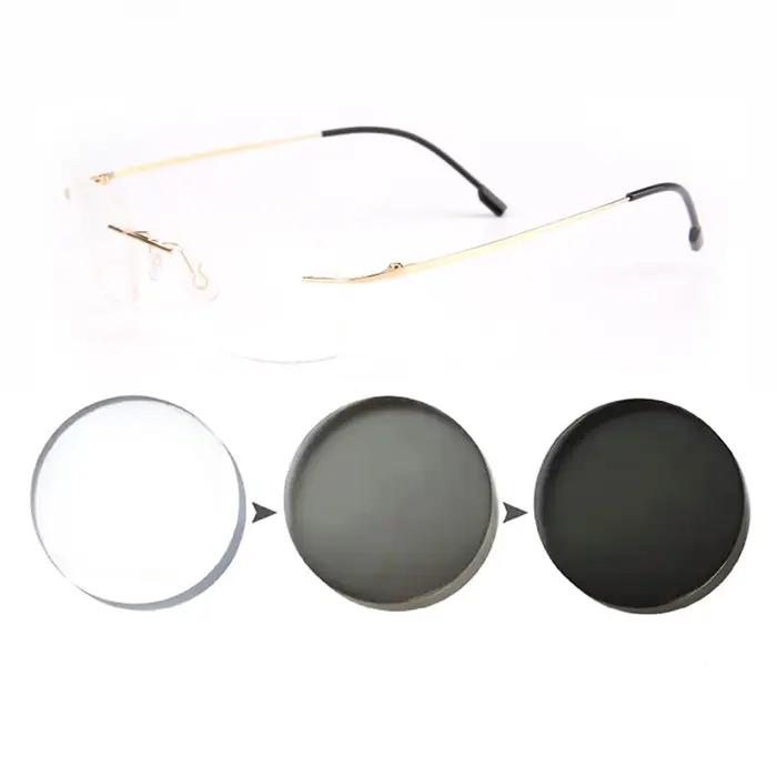 Lunettes de soleil photochromiques pour myopie, ultralégères, sans cadre, lunettes optiques finies,
