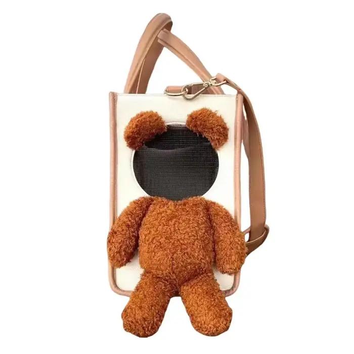 Sac de transport pour petits chiens ou chats en cuir souple avec fenêtre de vision et clip de laisse pour déplacements sûrs et élégants
