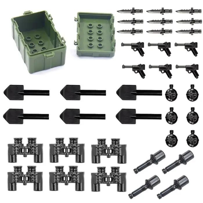 Boîte d'armes militaires MOC US, 34 pièces, équipement de l'armée, accessoires de pistolet, Mini figurines d'action de soldat, blocs de construction, jouet en briques