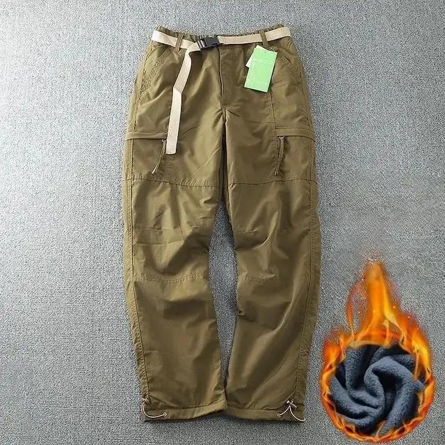 Pantalon cargo épais imperméable polaire hiver extérieur multi-poches ample droit homme femme
