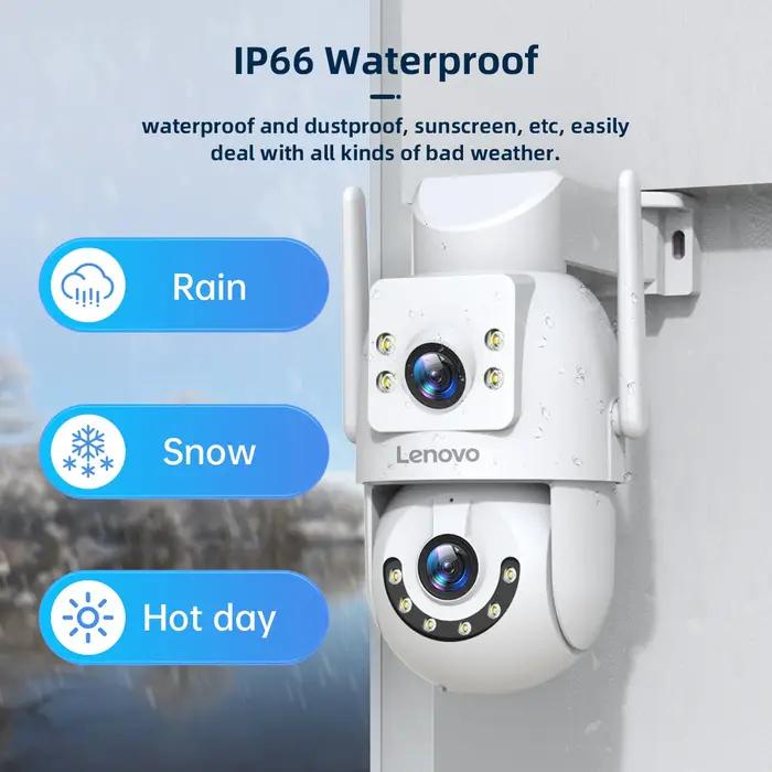 Caméra de sécurité extérieure WiFi PTZ Lenovo 4MP HD double écran suivi automatique pour surveillance vidéo audio