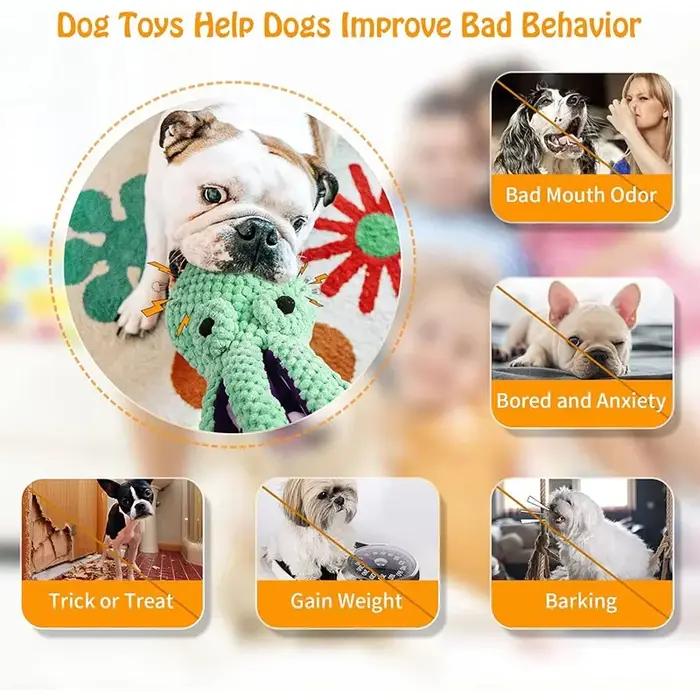 Grand jouet en peluche pieuvre couineur pour chien