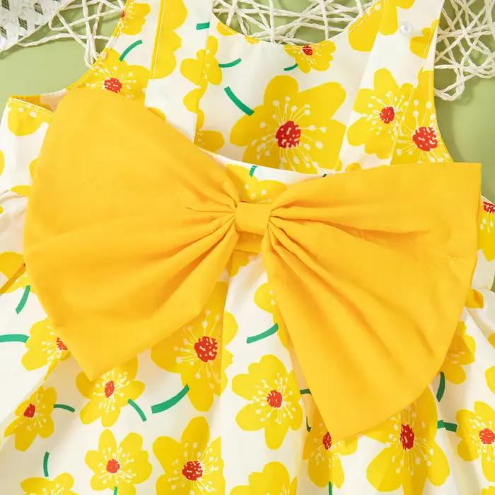 Robe florale pour petites filles de 0 à 2 ans, tenue d'été avec chapeau gratuit pour fête sur la pla