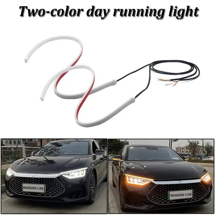 Bande LED dynamique DRL, 2 pièces, clignotant jaune brillant, Flexible, feu de jour pour phare de vo