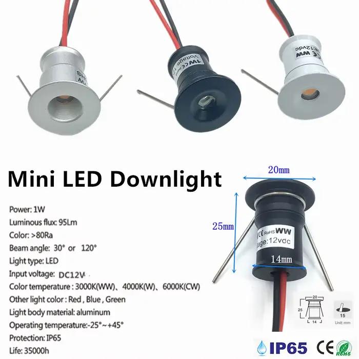 1W Mini projecteur IP65 15mm encastré Spot LED lumières 12V plafond Downlight escalier armoire Spots