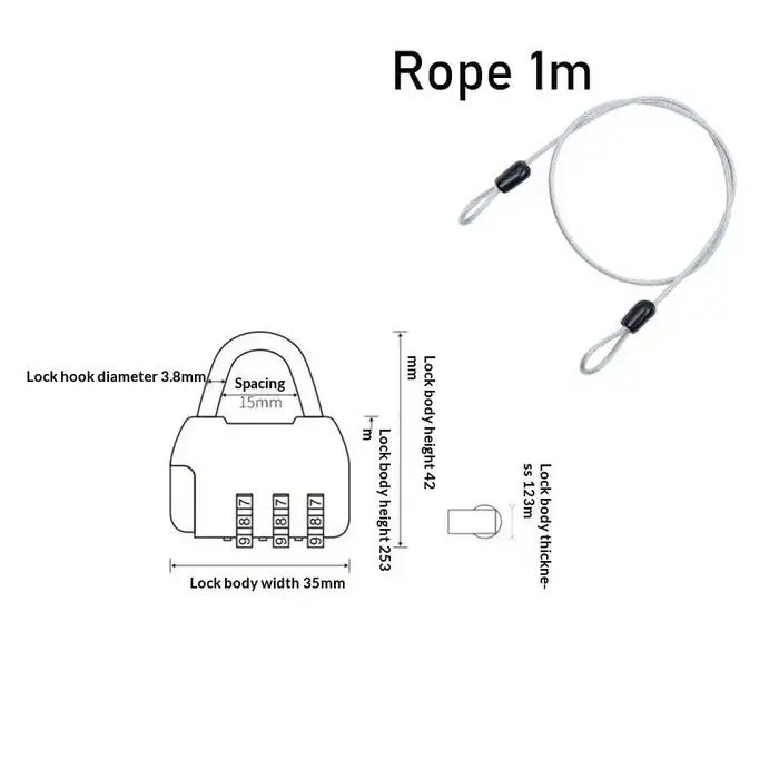 【SY】Câble en acier de sécurité avec cadenas à combinaison à 3 chiffres, câble de sécurité recouvert de 1 m, double boucle pour bagages et valises