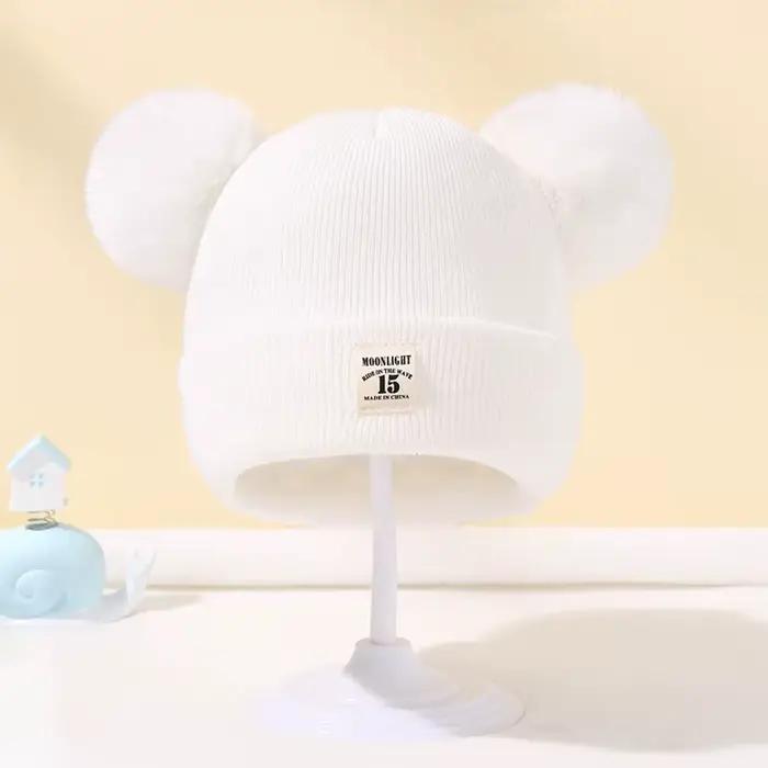 Automne hiver bébé chaud tricoté chapeaux avec Pom enfants tricot bonnet chapeau couleur unie enfant