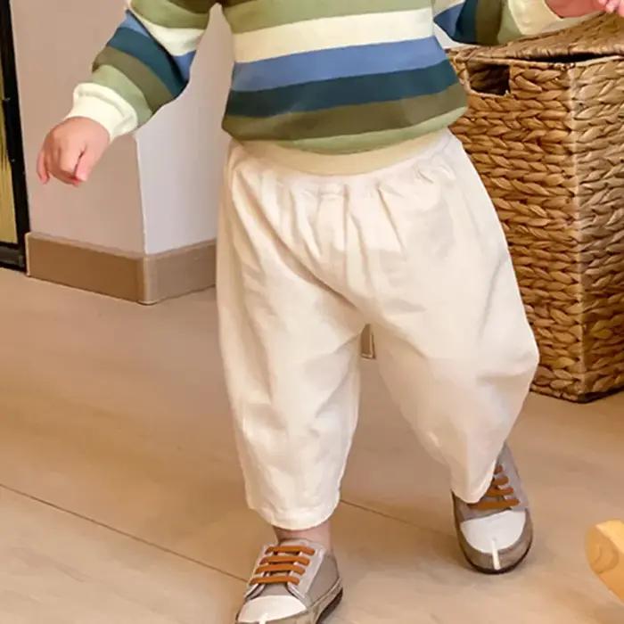 Solide garçon enfants mode pantalon enfant en bas âge vêtements été printemps bébé poche cheville longueur lâche fille