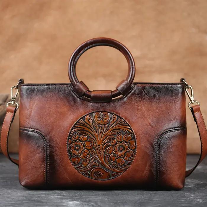 Sac à main rétro en cuir PU pour femme, gaufré, grande capacité, sac messager initié, marron, noir,