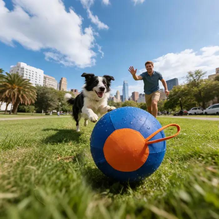 Balle interactive sphérique bleue pour chiens grandes races activités de plein air et intérieures jouets pour chiots et chiens occuper et divertir chiens