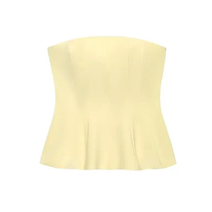 HXAO Corset haut court femmes sans bretelles jaune débardeur été dos nu rose bustiers fête Bustier sans manches noir