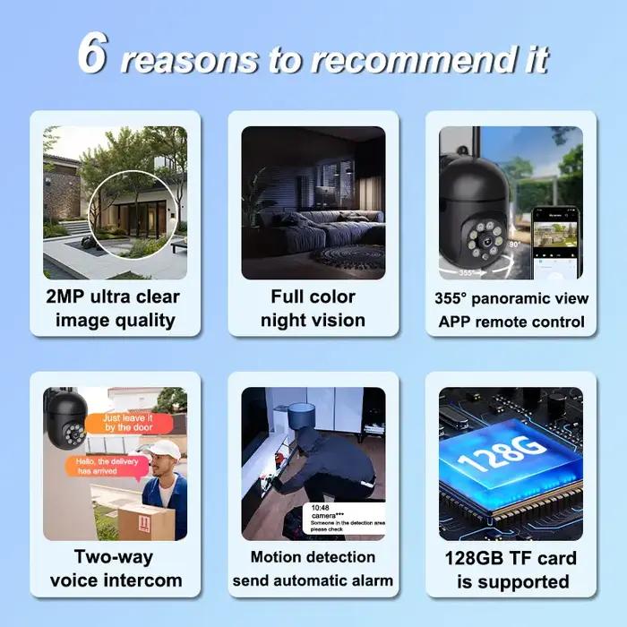 Caméra WiFi 1080P HD étanche IP - Surveillance sécurité maison intelligente extérieur CCTV vision nocturne