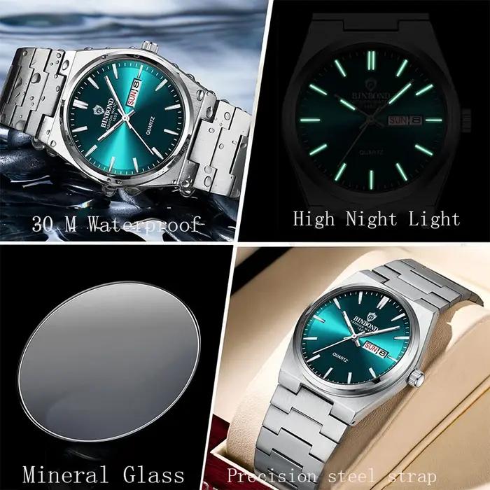 Montre homme affaires quartz acier inoxydable - Étanche lumineuse calendrier montre décontractée élégante