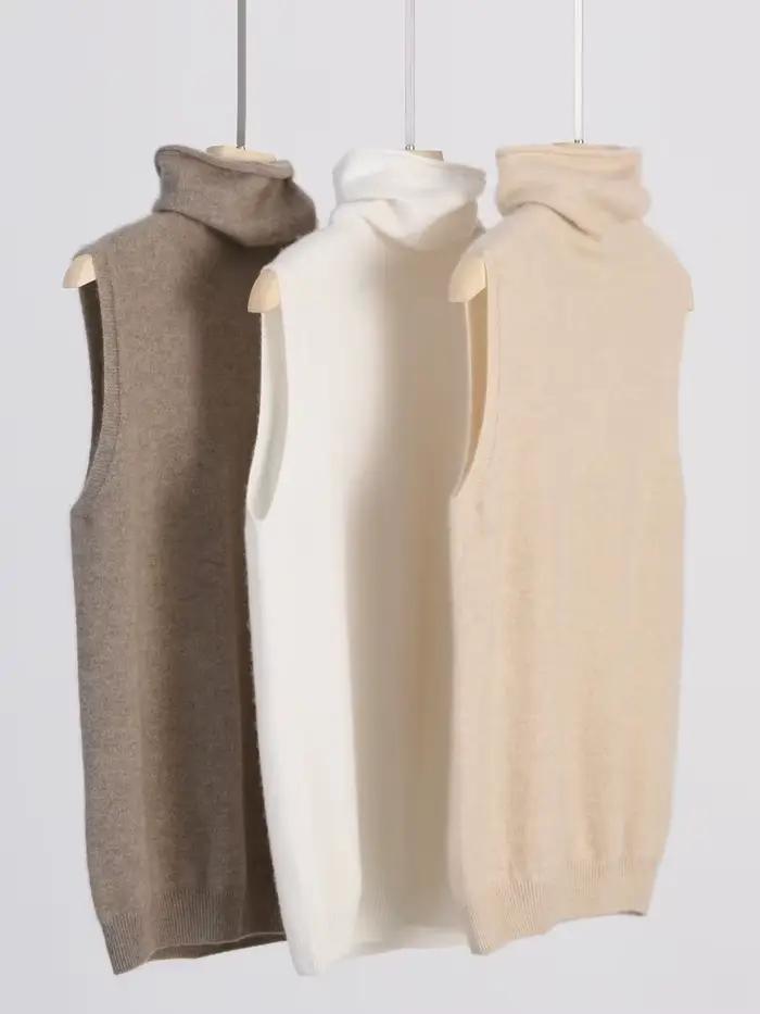 Femmes 100% laine mérinos pulls sans manches col roulé pull gilet laine tricots printemps automne hiver mode gilet hauts