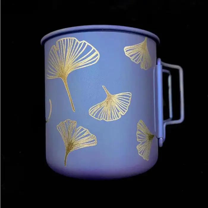 Tasse à eau portable en titane pur avec poignée pliante, tasse de pique-nique, tasse à thé en océan,