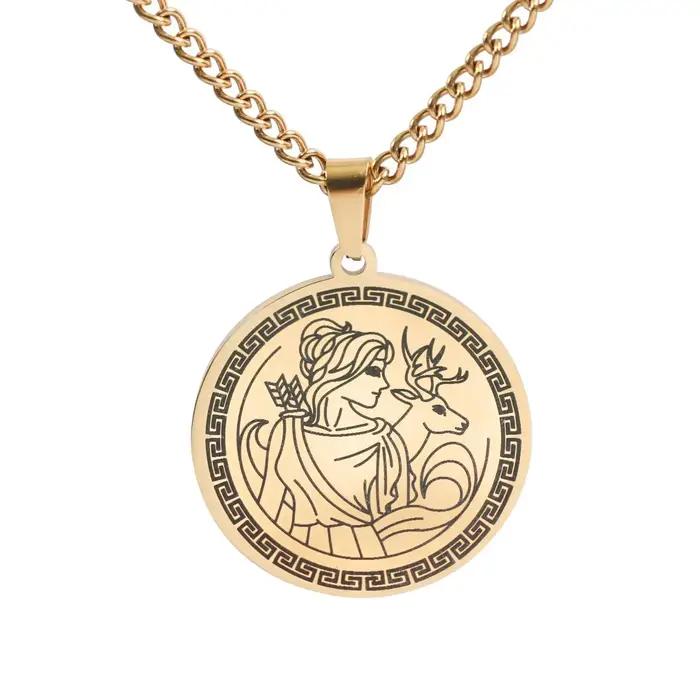 Pendentif Artemis en acier inoxydable de la mythologie grecque pour femmes et filles symboles de force et de courage bijoux pour aventurières et femmes modernes