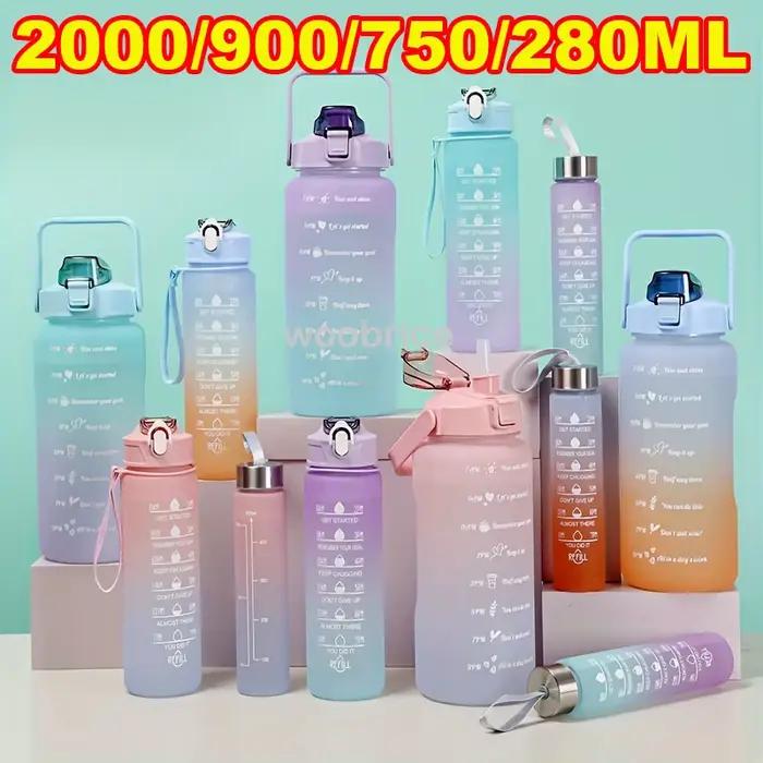Bouteille d'eau de sport pour course à pied, 2l, motivation avec marqueur de temps, autocollants, gobelets en plastique portables et réutilisables