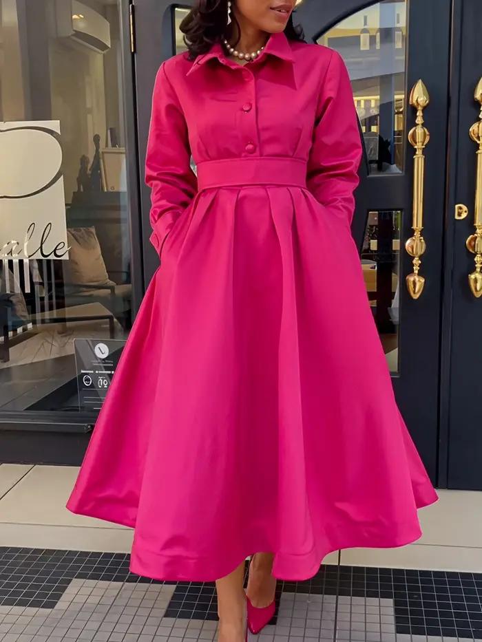 Vêtements pour femmes, nouvel article froissé, couleur unie, revers, manches longues, Robe trapèze, à la mode, Robe de soirée, Club, automne 2024