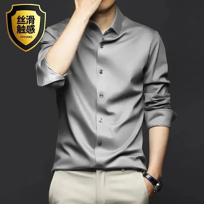 Chemise à manches longues pour hommes, tenue d'affaires résistante aux plis, sans fer, haut de gamme