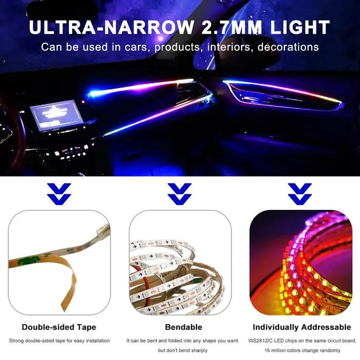 Bande lumineuse LED COB ultra étroite, PCB blanc, 2.7mm, WS2812B, SMD 2020, 160LED/m, RGBIC, adressa