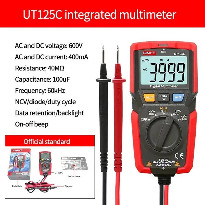 T UT125C Mini Multimètre Numérique De Poche Testeur De Température Résistance Puzzles Itor Diode Morte Test NCV Affi
