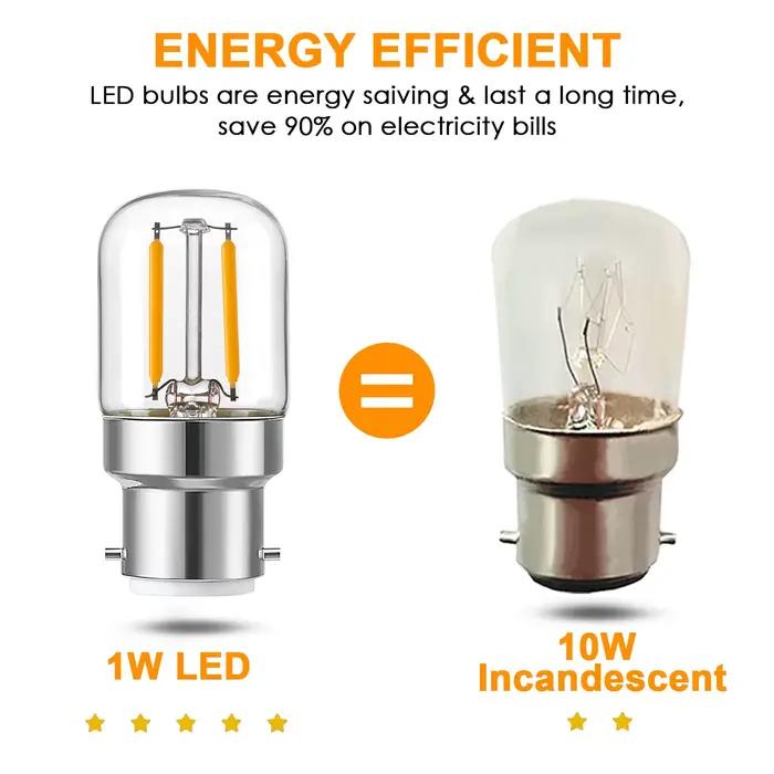 Mini ampoules LED tubulaires à base de baïonnette B22, ampoule décorative intérieure, verre transpar
