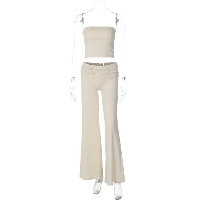 Vêtements pour femmes, haut tubulaire de couleur unie, pantalon évasé, costume Slim à la mode, print