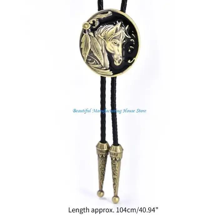 E56A Bolo cravate pour hommes carnavals Western cravate Relief cheval boucle décors Bolo cravate Hal