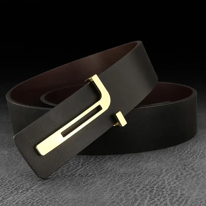 Haute qualité décontracté T lettre Ceinture hommes en cuir boucle lisse mode personnalité Ceinture j