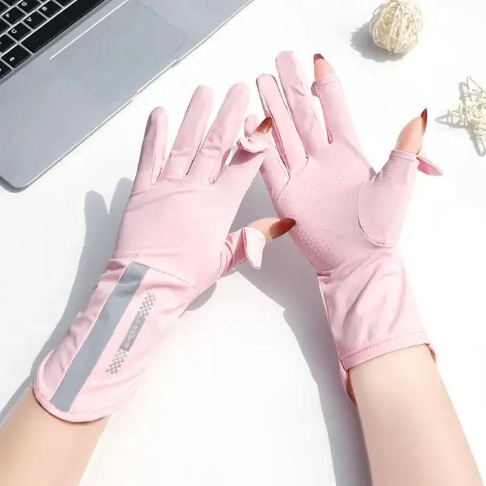 Gants de protection solaire d'été pour femmes en acrylique avec texture soyeuse glacée pour activités extérieures et usage tactile multifonctionnel