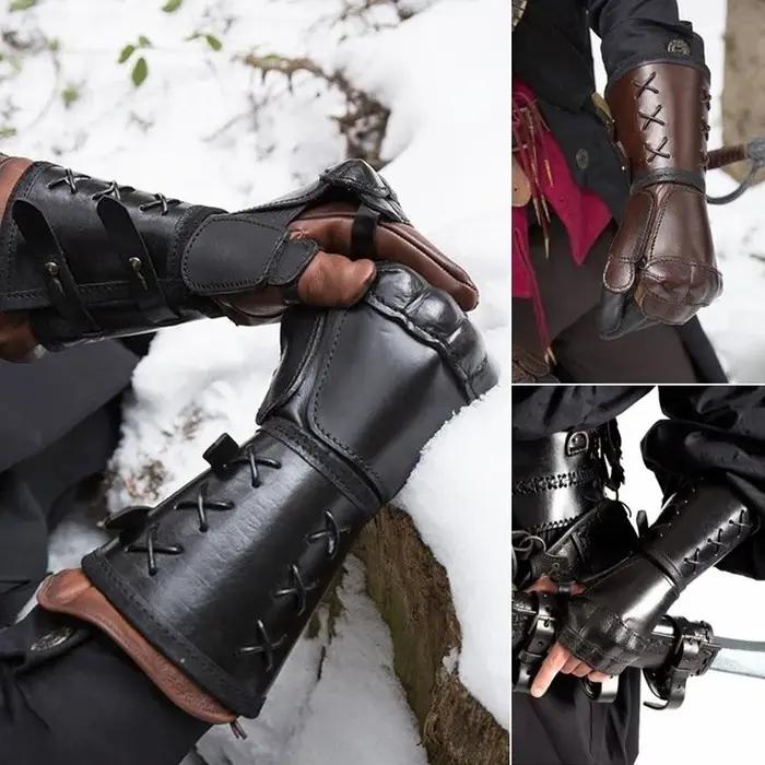 Gantelets en simili-cuir médiévaux pour hommes et femmes pour costumes steampunk et rassemblements historiques