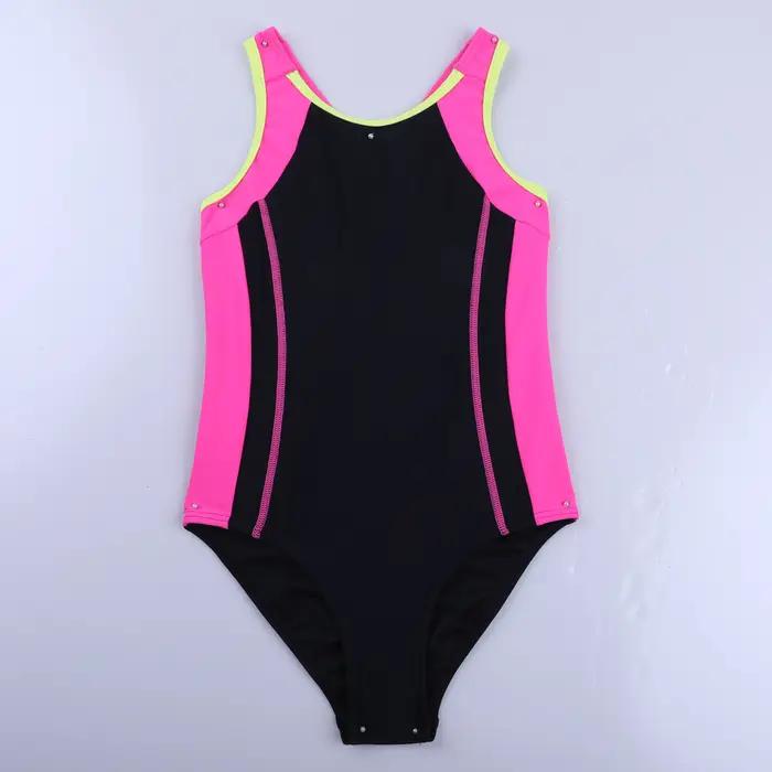 Anfilia – maillot de bain une pièce pour filles, col rond, dos nageur à haute élasticité et trou de