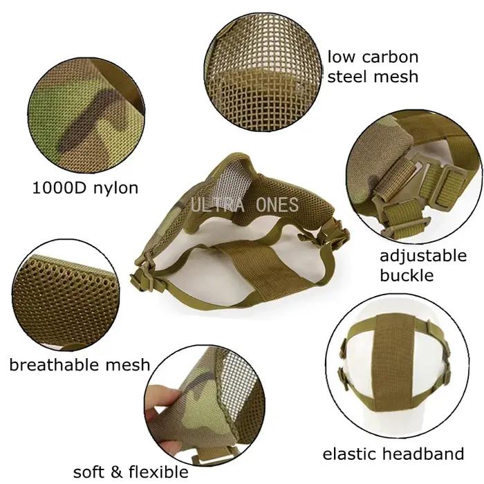 Tactical Mask + Goggles Airsoft Half Face Steel Mesh