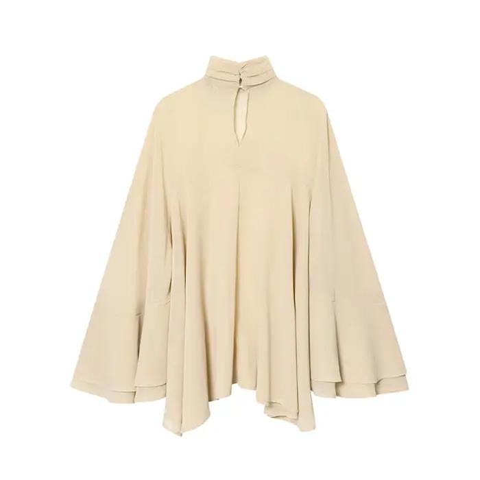 YENKYE nouvelle mode col haut Cape haut pour femmes élégantes ourlet asymétrique chemisier en mousse