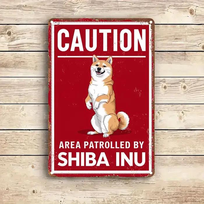 Panneau d'avertissement Shiba Inu - Décoration murale rustique en métal, idéale pour les amoureux de