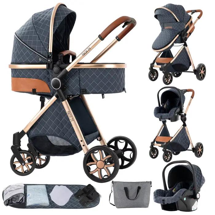 Landau pliable ultraléger de naissance, ensemble de voyage léger 3 en 1 pour poussette pour bébé, Bu